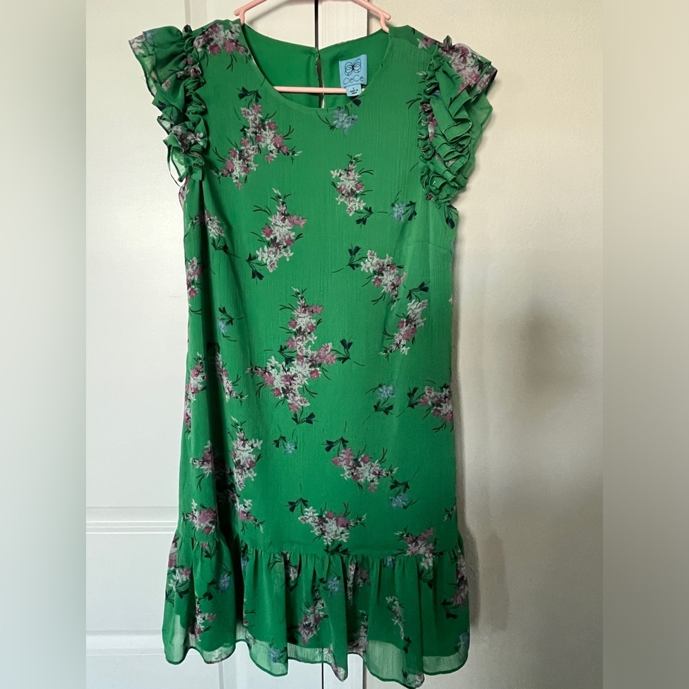 Cece green Floral Ruffled Sleeve  Dress Size Small